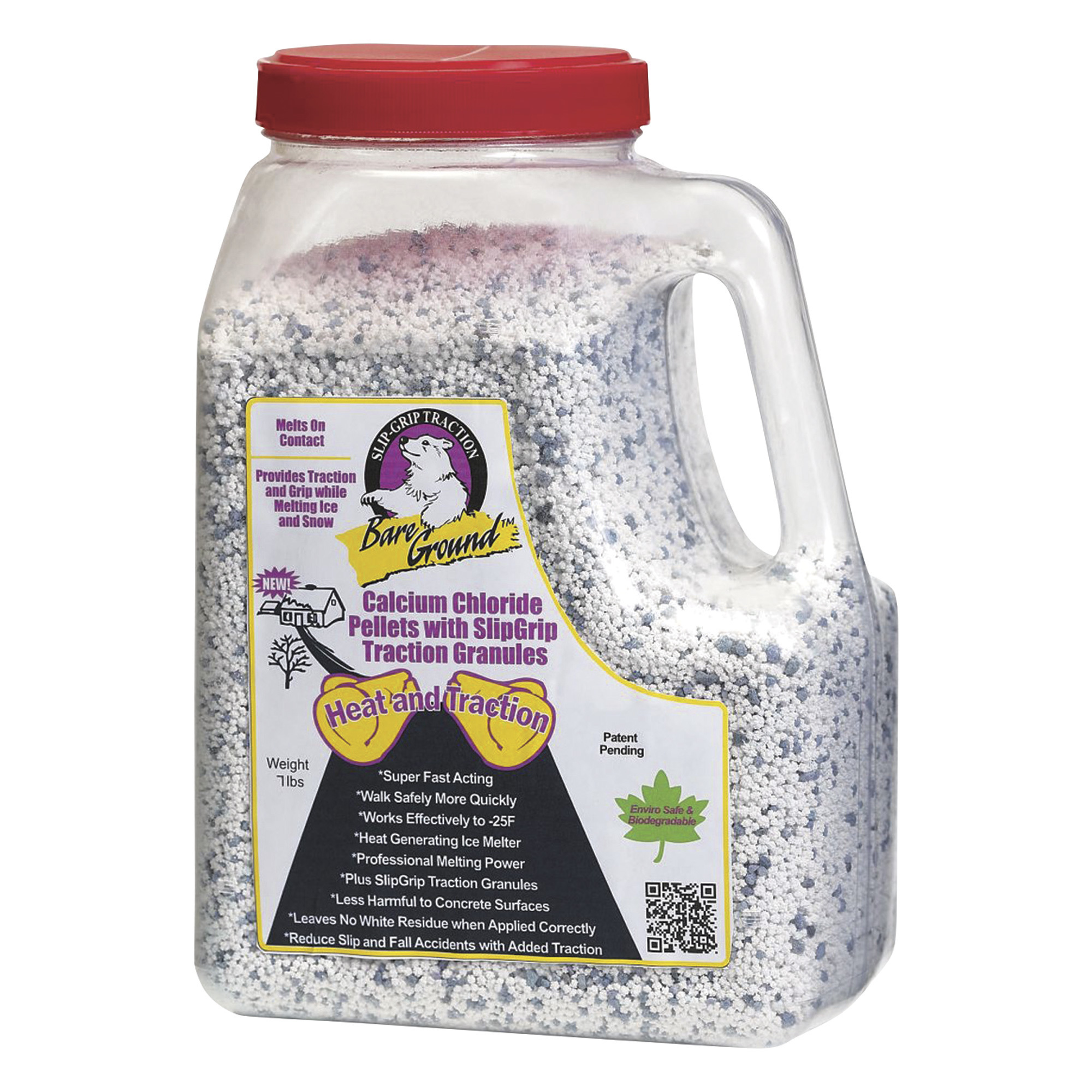 Bare Ground Calcium Chloride Pellets with Slip-Grip Traction Granules, Four 7-Lb. Jugs, Model# CCPSG-12